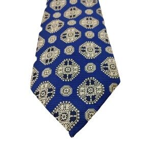 Vintage Richman Brothers Wide Tie 70s Geometric Blue White USA Made Kipper 4.5"